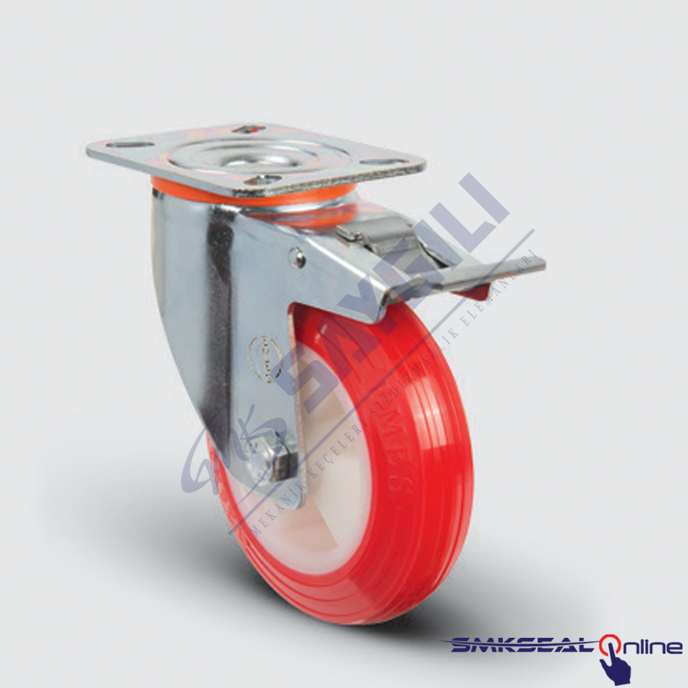 EM 01 ZKP 125X37,5 F (INOX) Döner Tablalı Frenli Burçlu Poliüretan Paslanmaz EMES Teker