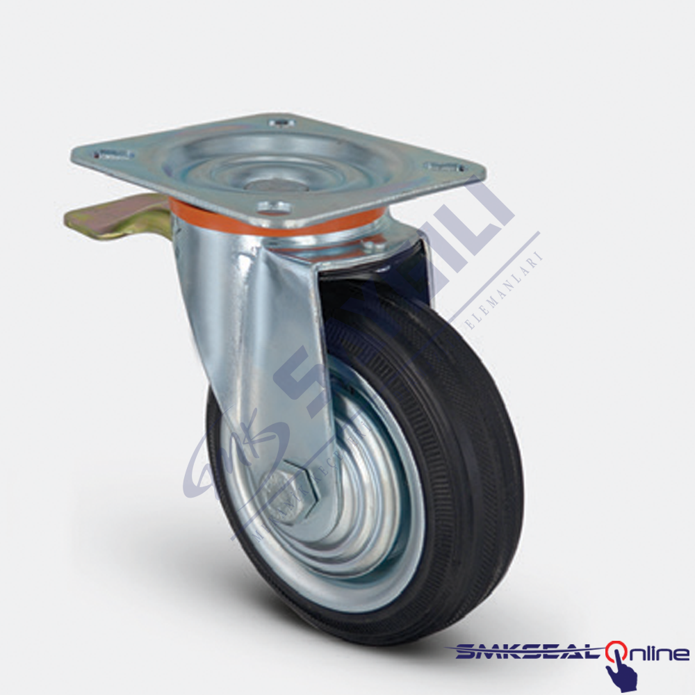 EK 01 SPR 100X35 F Döner Tablalı Frenli Burçlu Kauçuk EMES Teker