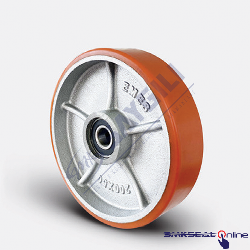 VBPD 180X50 (6204-Ø20 2RS)(DERİNLİK 17)(EKO SERİ) Rulmanlı Poliüretan Kaplı Döküm EMES Yedek Teker