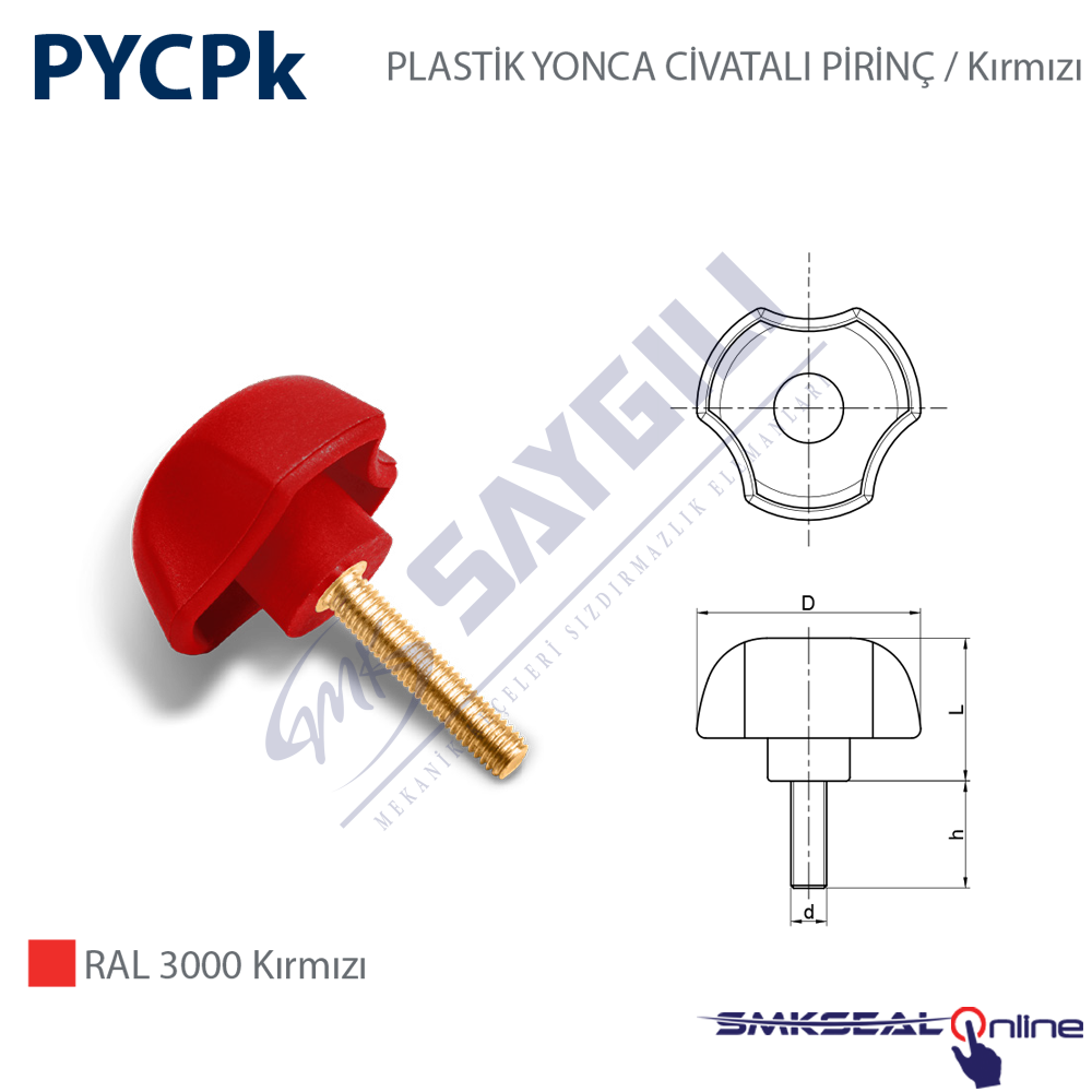 Ø40 M10X20mm PYCPk 401020 PLASTİK YONCA CIVATALI PİRİNÇ Kırmızı