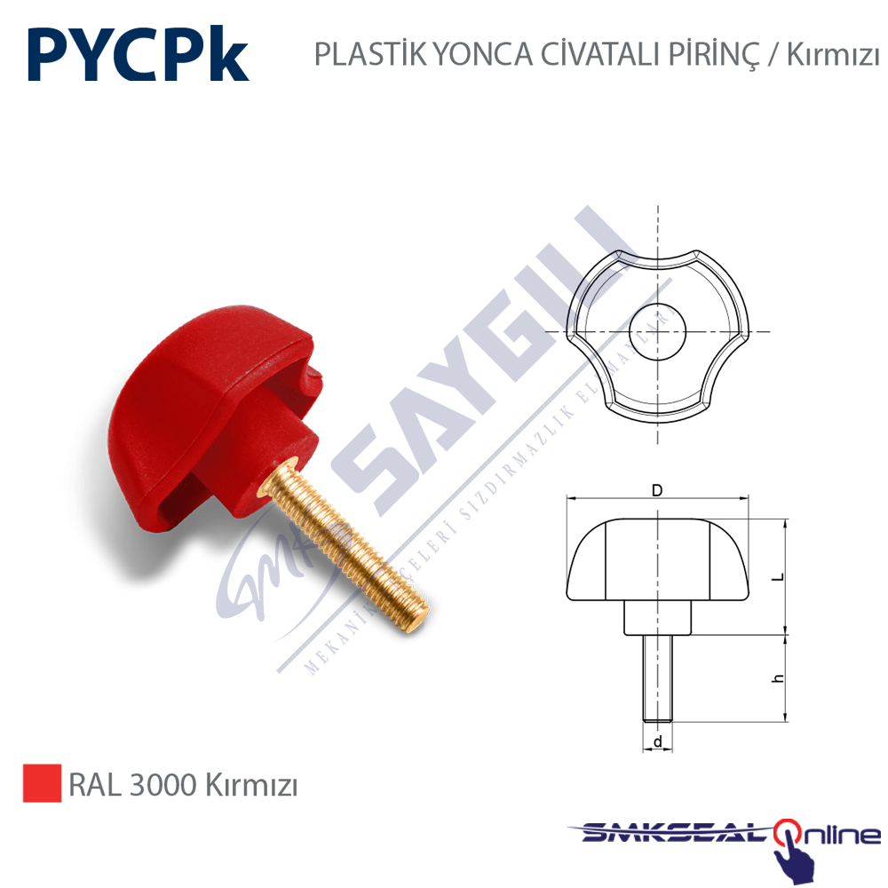 Ø50 M10X40mm PYCPk 501040 PLASTİK YONCA CIVATALI PİRİNÇ Kırmızı