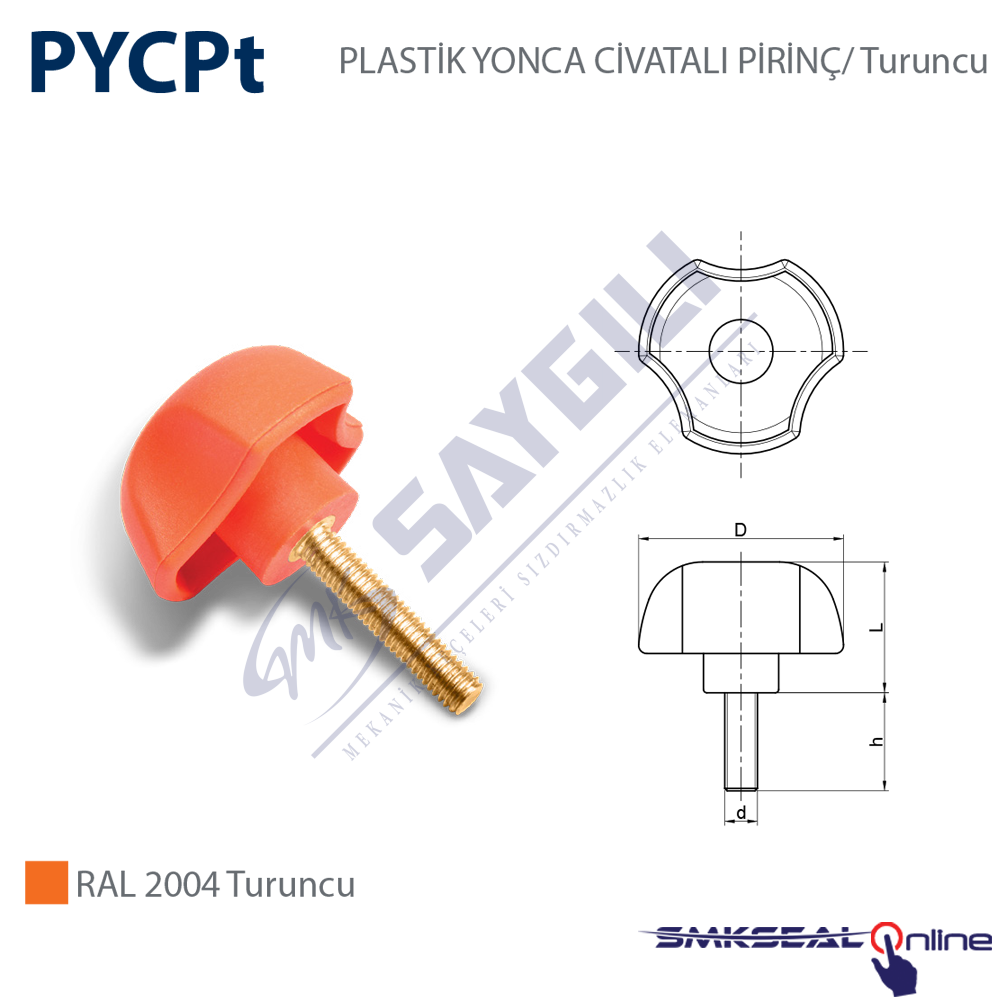 Ø63 M10X30mm PYCPt 631030 PLASTİK YONCA CIVATALI PİRİNÇ Turuncu