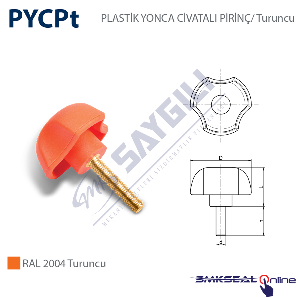 Ø63 M10X40mm PYCPt 631040 PLASTİK YONCA CIVATALI PİRİNÇ Turuncu