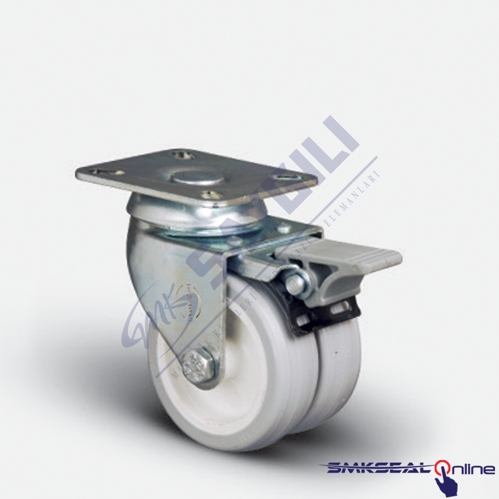 ET 01 ZKC 50X20 F PERÇİN Döner Tablalı Frenli Burçlu Poliamid Üzeri PVC Çiftli Teker